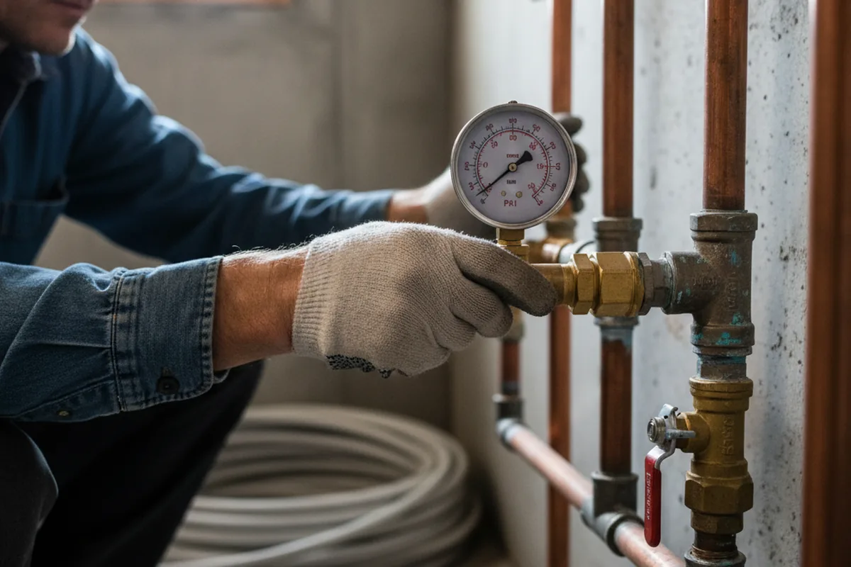 Pressure testing a repaired line during Water Line Repair in Wainwright
